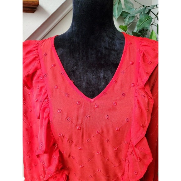 Soho New York & Company Women Red Polyester V-Neck Long Sleeve Top Blouse Small - Picture 2 of 11